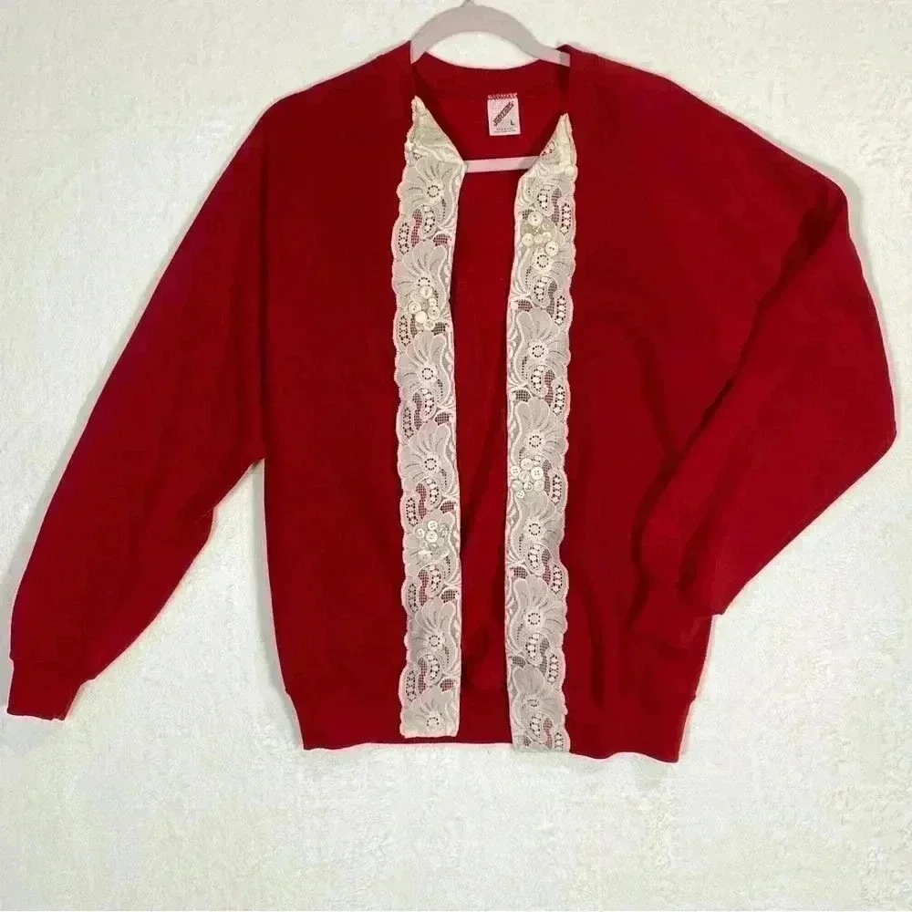 Jerzees Vintage USA Red Cardigan Women’s Size Large‎
